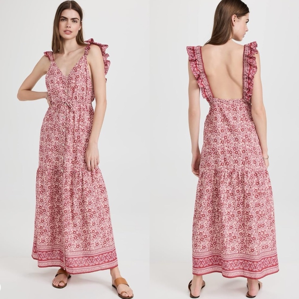 Faherty Hyland Maxi Dress Sun Up Block Print Size XL Pink Printed Bohemian Boho